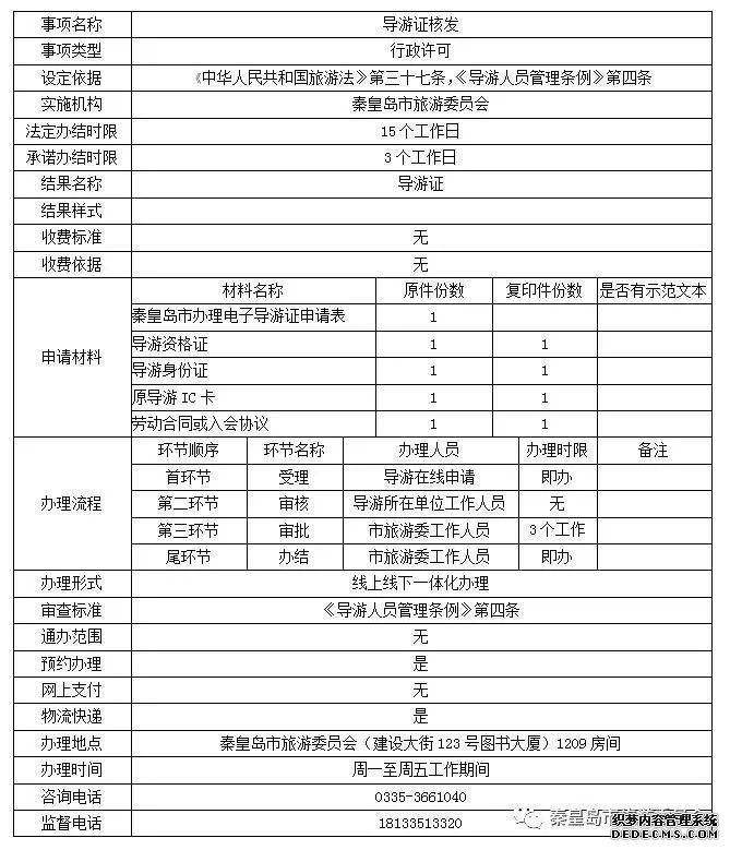 秦皇岛市旅游委员会“最多跑一次”事项公布！